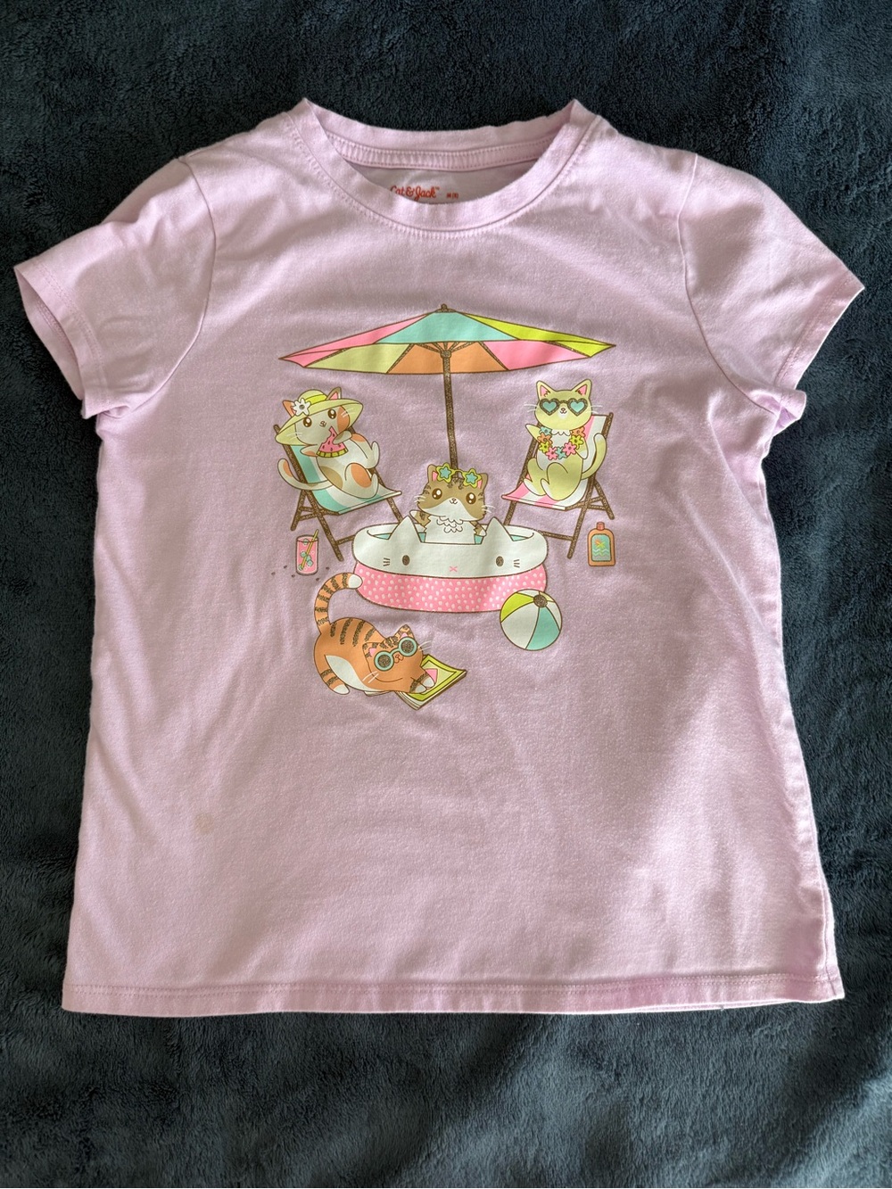 Cat & Jack Light Pink Tee with Colorful Cat Pool Graphic